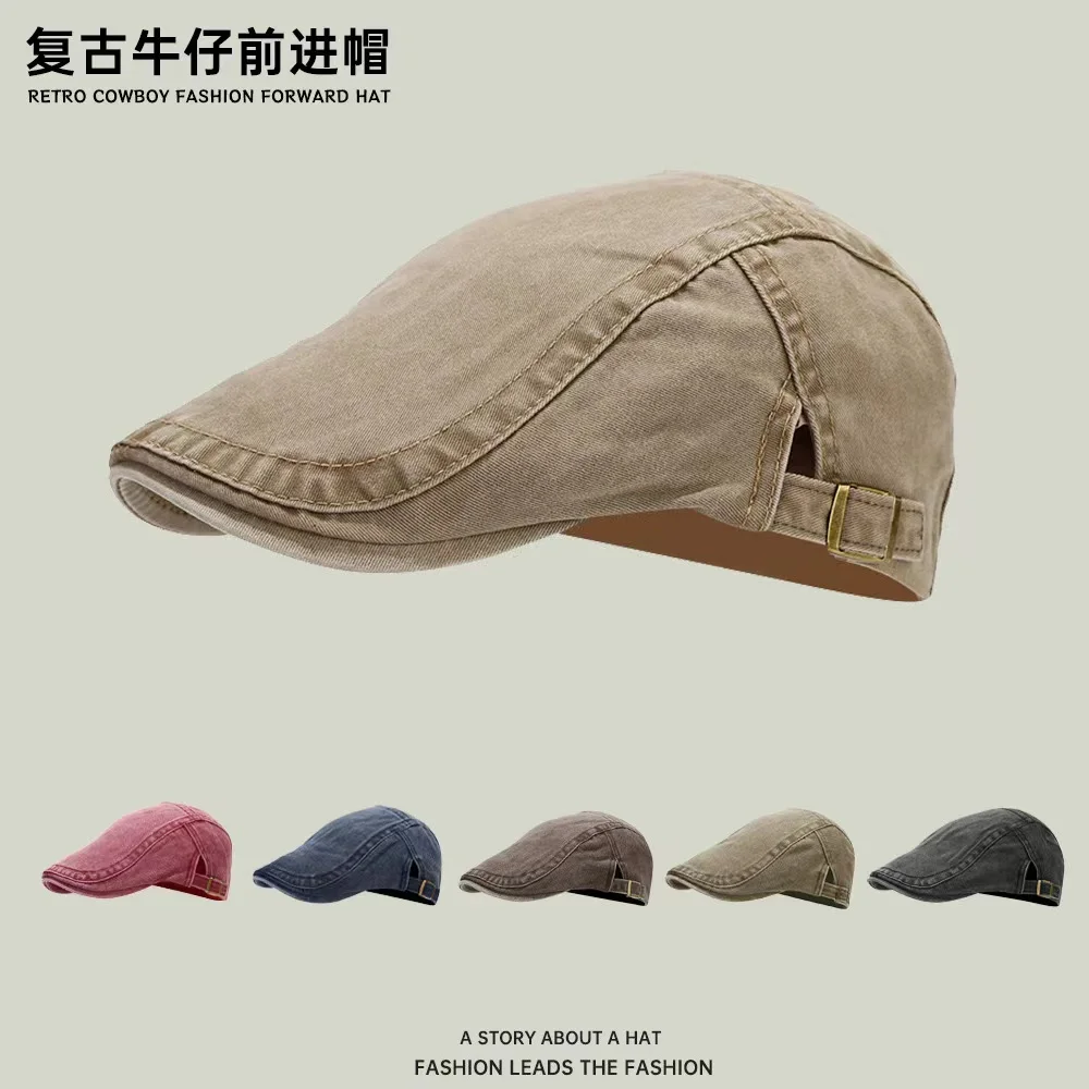 

Four Seasons Pure Cotton Forward Hat Solid Color Retro British Style Newsboy Hat Women's Simple and Versatile Literary Beret Men