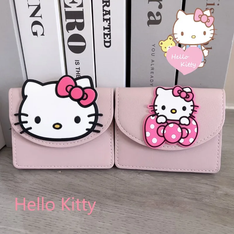 

Kawaii Hello Kitty Cute Cartoon Stitch Small Wallet Leather Three Layer Large Capacity Small Card Bag Women Products Wholesale