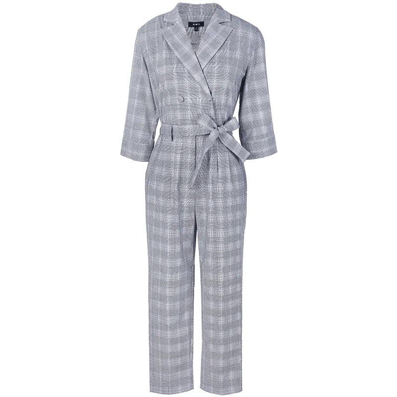 กางเกงขายาวทรงจั๊มสูทลายสก็อต Esons สำหรับผู้หญิง เหมาะสำหรับใส่ทำงาน เอวสูง ผ้าคอตตอนผสม ทรงยาว ใส่สบาย บางเบา สำหรับฤดูใบไม้ผลิ