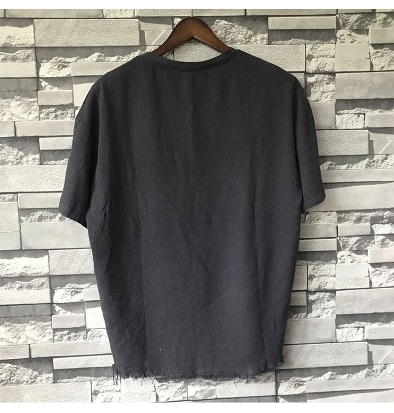 Summer Ripped Hold O Neck Short Sleeve Men T Shirt Fashion Harajuku Hip Hop Punk Irregular Grunge Clothes Streetwear Coffee Grey