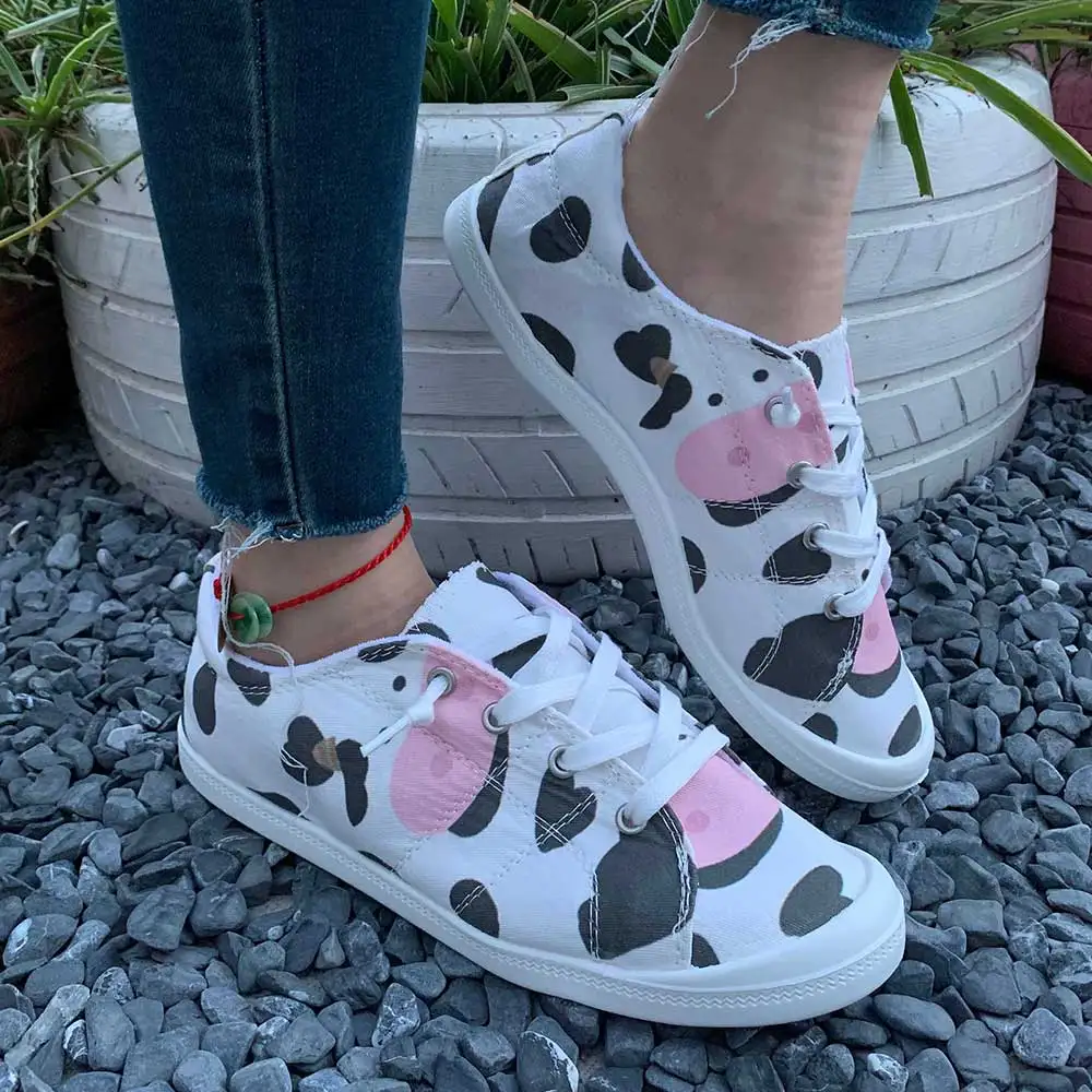 Zapatillas de deporte casuales estampadas de moda de primavera y otoño para mujer, zapatos de mujer de talla grande, cómodos, poco profundos, con cordones, suela suave, ligeros y transpirables, zapatos para caminar, zapatos para caminar, zapatos para caminar, zapatos para correr. Regalos del Día de San Valentín para parejas para regalar a sus seres queridos.