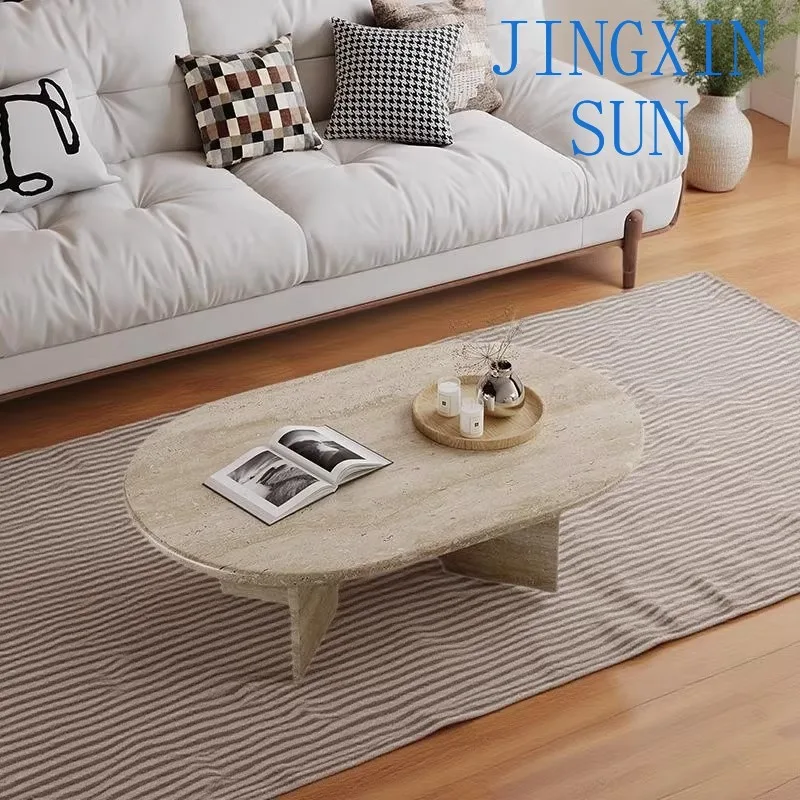 Retro wabi sandy wind natural stone marble cave stone coffee table living room simple luxury stone household small apartment cof