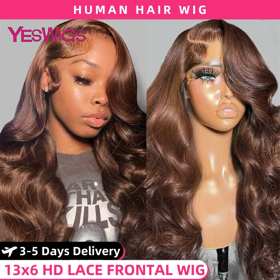 HD 13x6 Chocolate Brown Body Wave Lace Front Wig 13x4 360 Lace Frontal Wig Human Hair Pre Plucked 100% Colored Human Hair Wigs