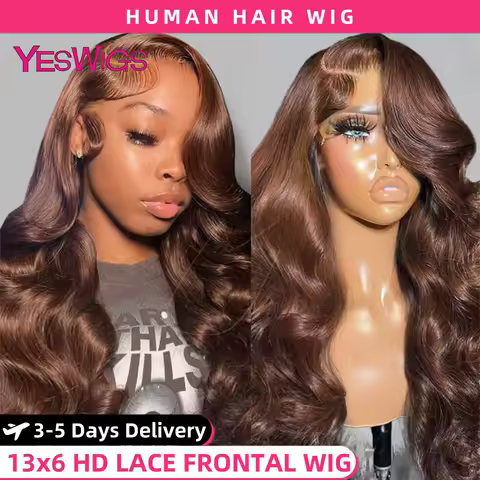 HD 13x6 Chocolate Brown Body Wave Lace Front Wig 13x4 360 Lace Frontal Wig Human Hair Pre Plucked 100% Colored Human Hair Wigs