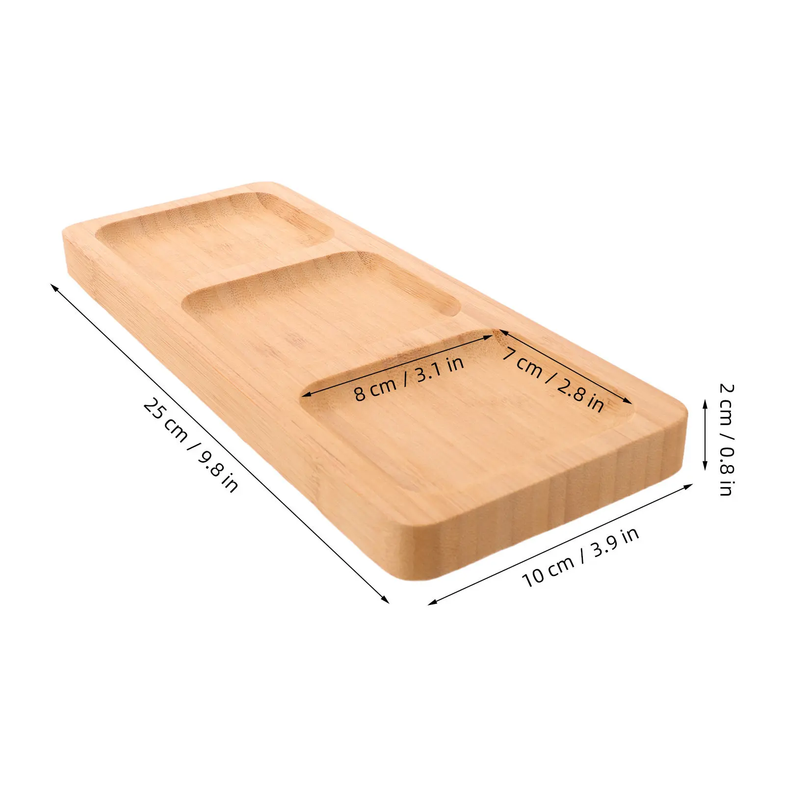 2 Compartment Bamboo Dipping Sauce Dish Rectangular Divided Condiment Serving Tray Dual Groove Sauce Bowl Appetizer Holder