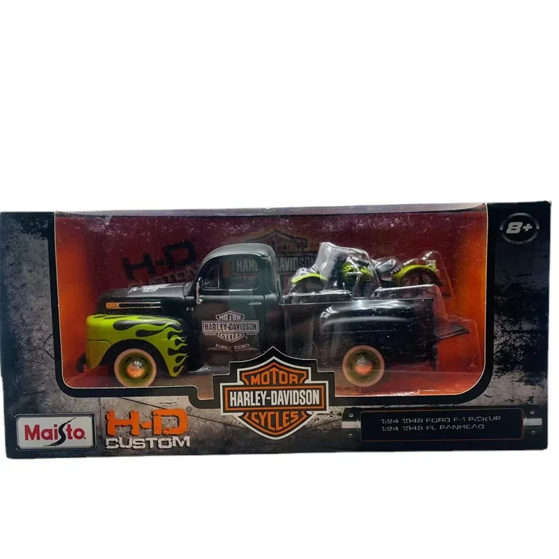 Maisto 1:24 Ford Pickup Harley Motorcycle simulation alloy car model decorated for children's birthday gift collection