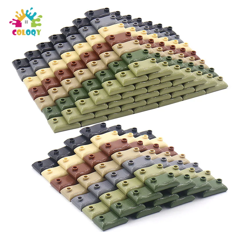 

Kids Toys 100pcs/set WW2 Sandbags Building Blocks Green Yellow Military Army Accessories Bricks Toys For Kids Christmas Gifts