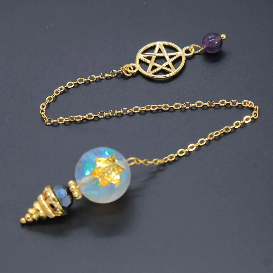Crystal Chip Stone Round Resin Pendulums For Dowsing Divination Healing Amethyst Lapis Lazuli Stone Pendant Spiritual Amulet