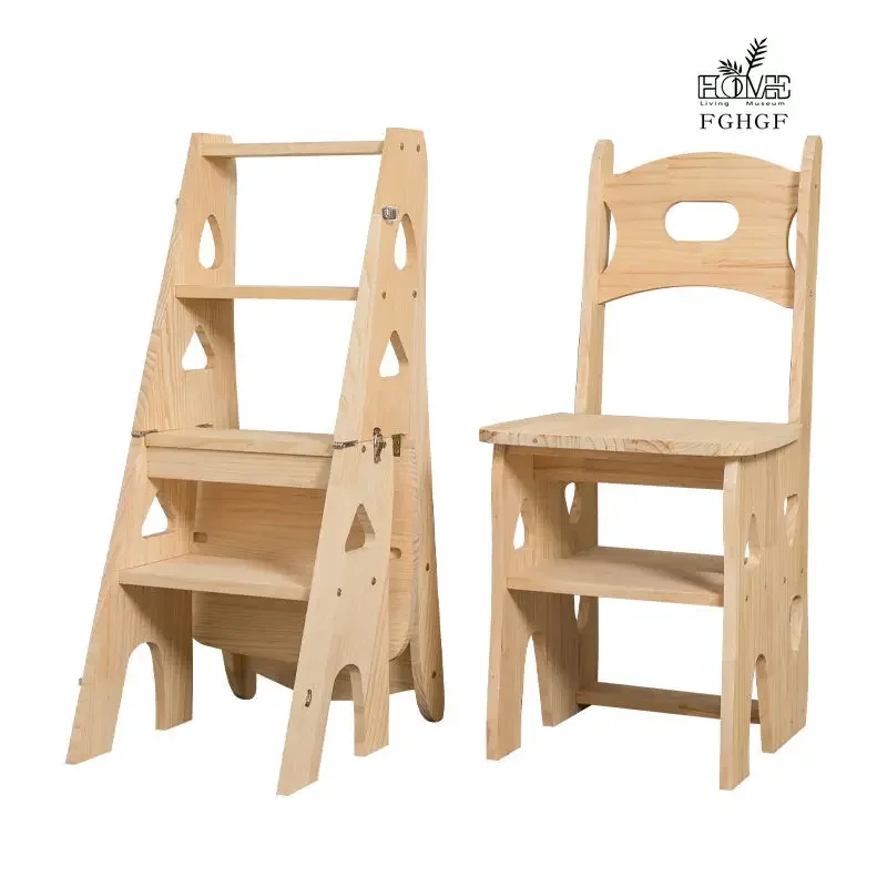 

Solid wood pine ladder household folding ladder chair stool dual-purpose chair multifunctional herringbone ladder