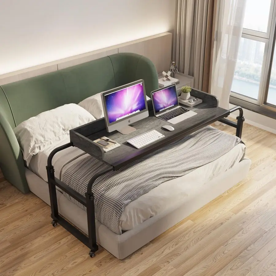 مكتب فوق السرير مع عجلات King amp Queen Bed Table طاولة كمبيوتر محمول رمادي، QQ950
