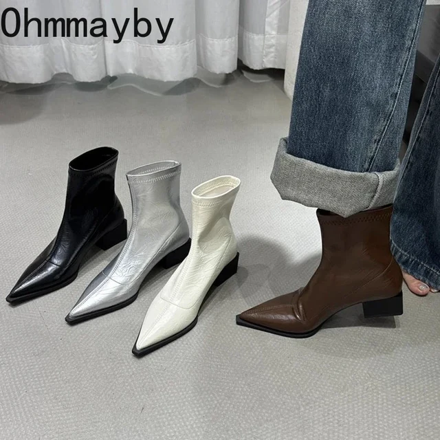 Stivaletti da donna autunno scarpe moda punta a punta stivale corto da donna tacco basso quadrato calzature casual da donna invernali AliExpress