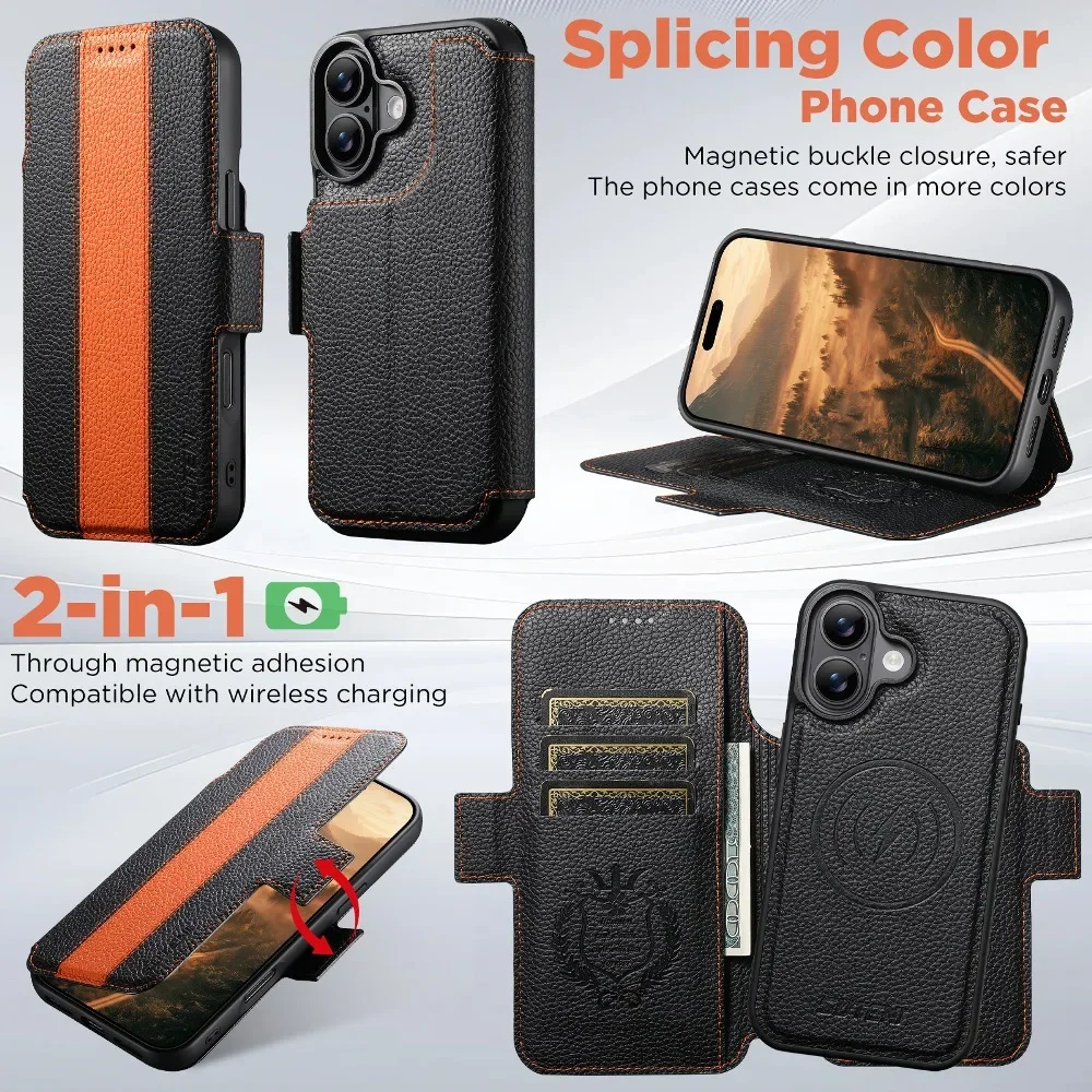 

Magnetic Flip Detachable Phone Cover for iPhone 17 16 15 14 13 Pro Max with Built-in Wallet Card Case Slots