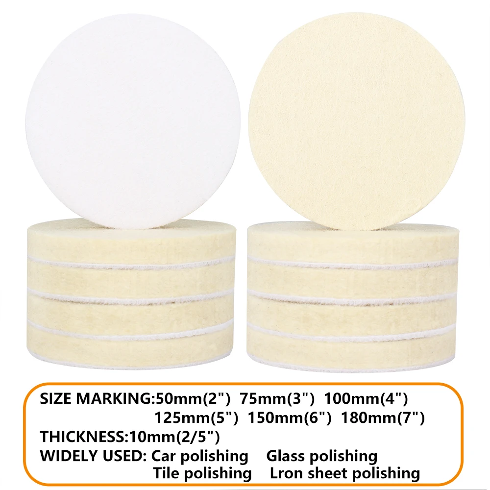 وسادات تلميع اللباد الصوفي SIFANG، عجلة كاشطة للزجاج، تلميع من الفولاذ المقاوم للصدأ، إصلاح الخدوش، أقراص اللباد الناعمة مقاس 2-7 بوصة، قطعتان
