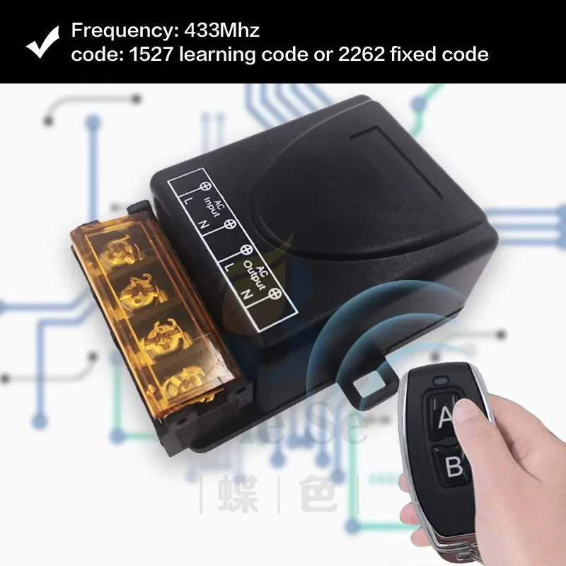 433MHz Universal Remote Control AC 110V 220V 30A 1CH rf Relay Receiver and Transmitter for Universal Garage and Door Control