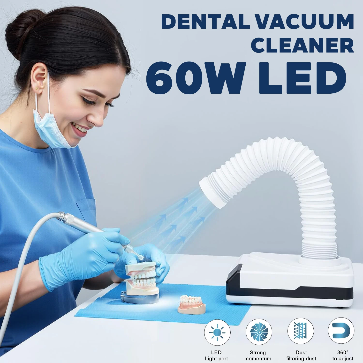 Well CK Dental Vacuum Cleaner 60W LED Dust Collector Extractor Portable Suction Machine Nail Dust Polishing Lab Dentistry Tool