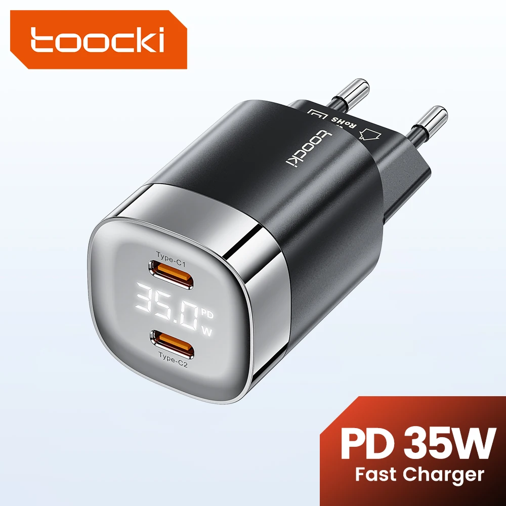 Toocki GaN 35W USB Charger Quick Charge 3.0 Display Type C PD Fast Charger For iPhone 14 Xiaomi Huawei Samsung USB Phone Charger