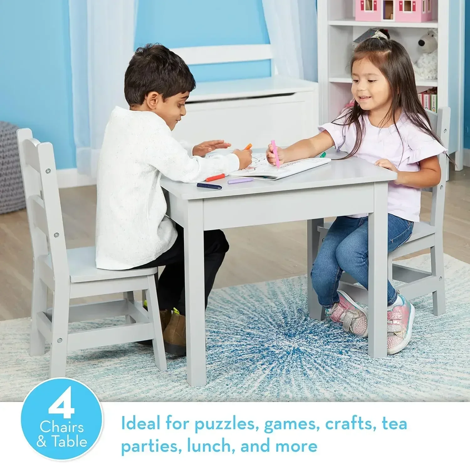 Furniture suppliesMelissa & Doug Table & Chairs-Gray Furniture - Wooden Activity Play Table And Chairs Set For Kids, Grey