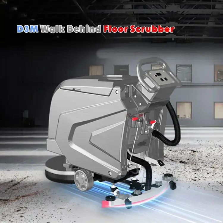 D3M Battery Operated Disc Brush Walk Behind Floor Scrubber Commercial Electric Compact Hard Wood Tile Floor Cleaning Machine