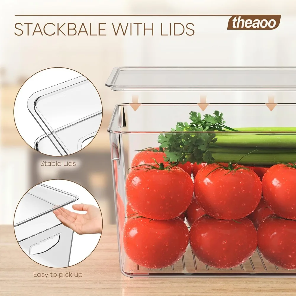 Clear Storage Bins with Lids, Stackable Plastic Containers for Pantry, Kitchen, Fridge, Bathroom, Garage, Closet, 4-Pack