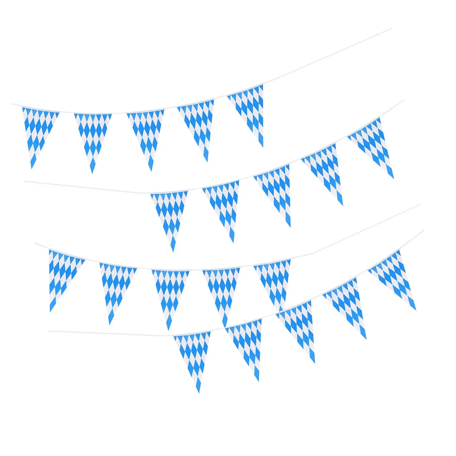 Blue White Checkered Oktoberfest Festival Flag Banner Waterproof PE Plastic 20 Flags 5m for Indoor Outdoor Bar Restaurant Party
