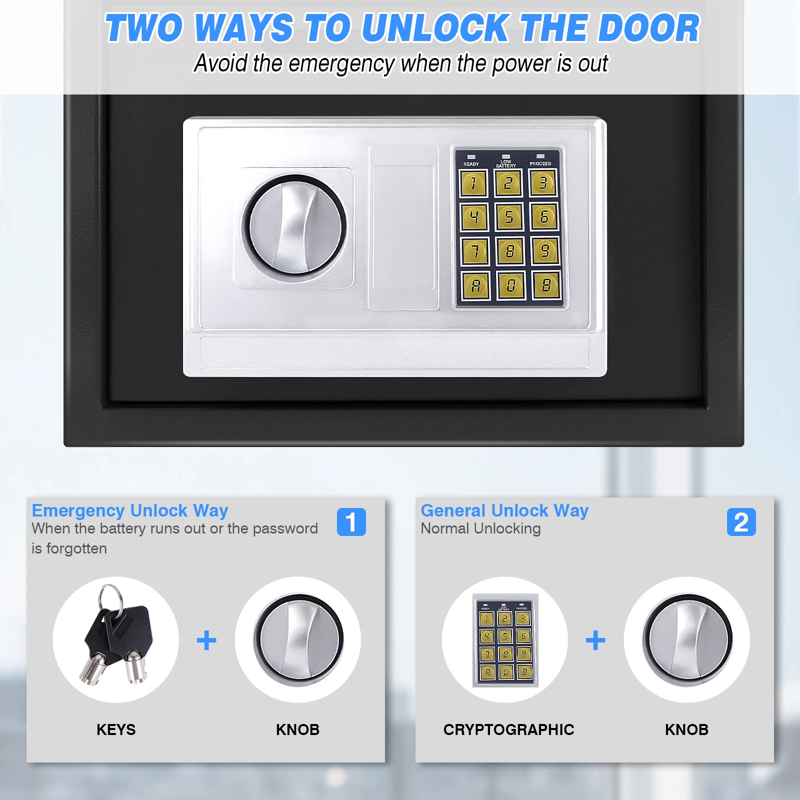 قفل فولاذي مقاوم للحريق ومقاوم للماء مع مفتاح ولوحة مفاتيح إلكترونية آمن ضد السرقة لتخزين الملفات النقدية في المكتب والفندق