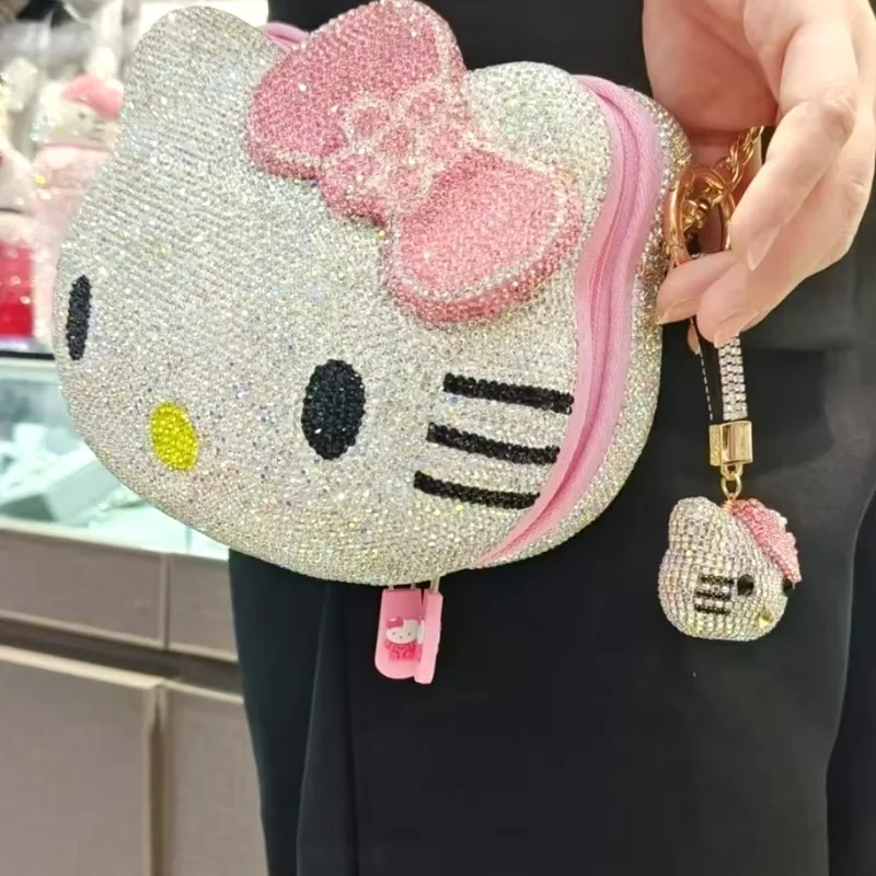 Hot Sanrio Cute Cartoon Hello Kitty Diamond Bag Fashion Girl Messenger Bag Handmade Diamond Inlaid Handbag Decor Girl Gifts