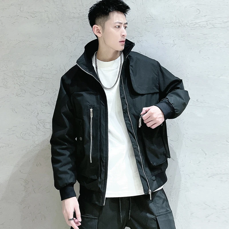 2023 Winter Tactical Cargo Jackets Men Multi Pockets Coats Windbreaker Hip Hop Streetwear Male Clothes Techwear White Black