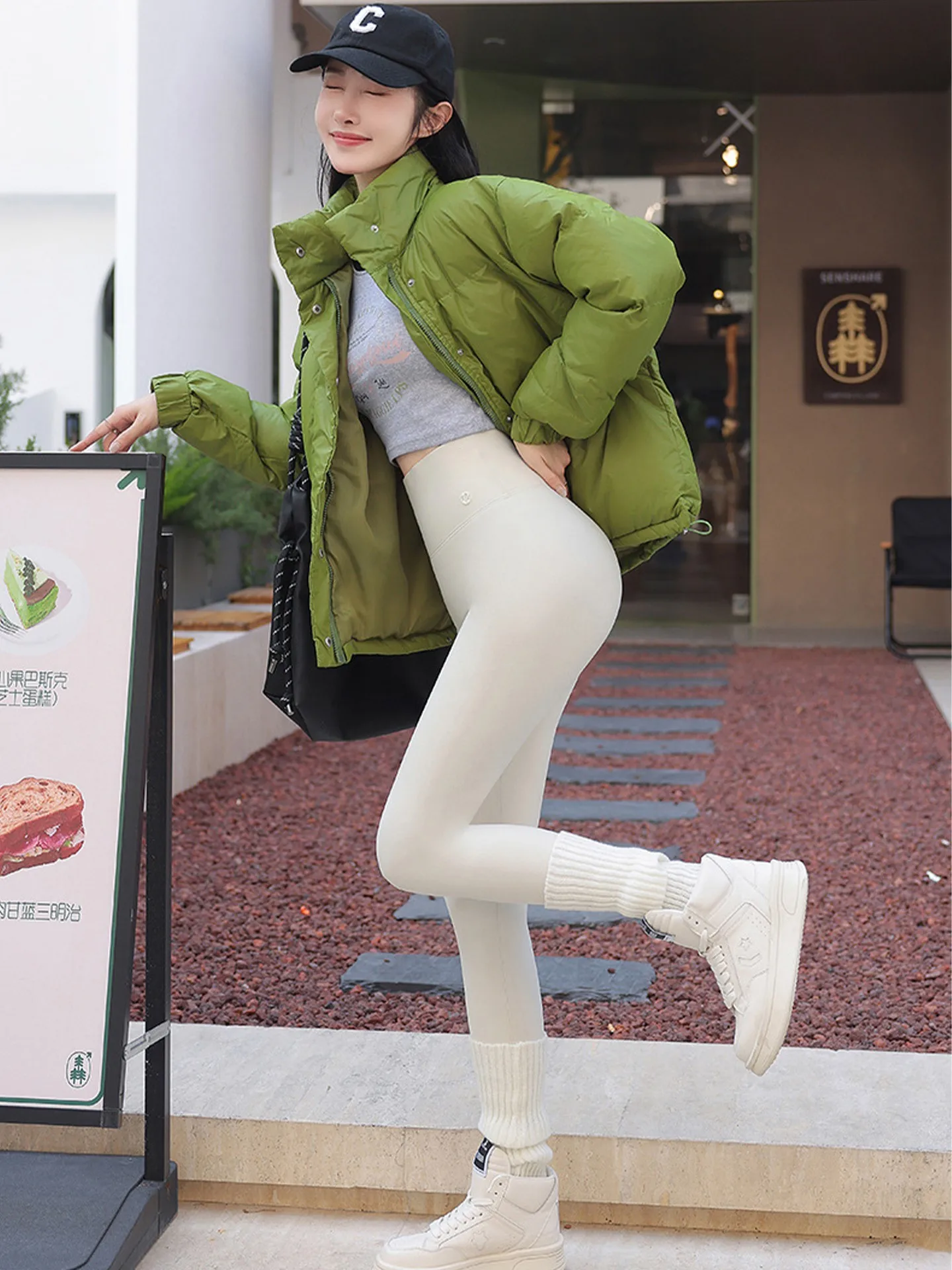 Calças femininas de cintura alta com forro de Fce Yoga Thi quentes justas emagrecimento outono inverno calças de camada de base branca casuais de nove peças P...