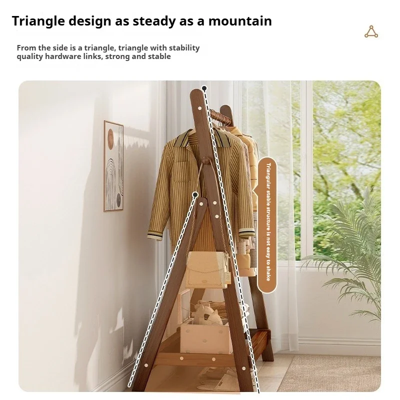 Advanced rubber wood folding clothes hanger, floor standing solid wood coat rack, clothes storage rack, balcony drying rack
