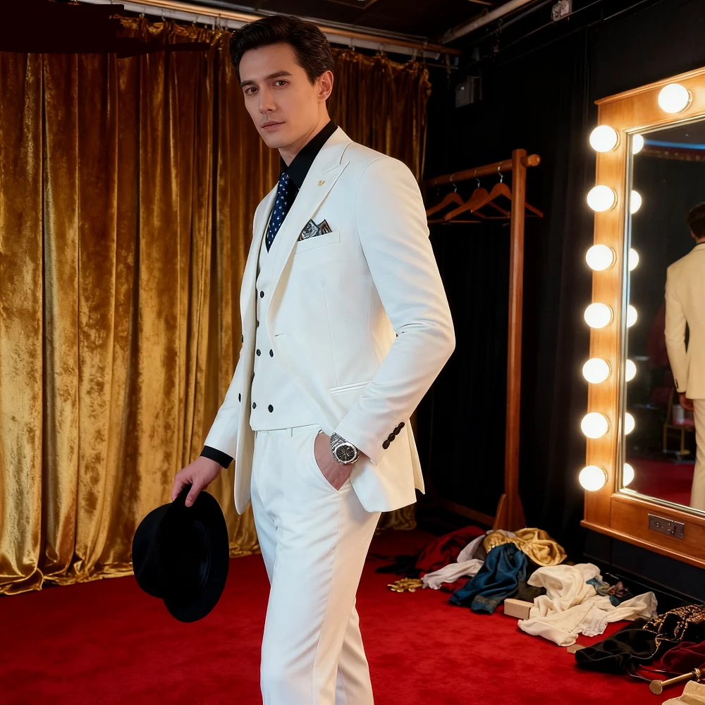 

Slim-fit Three-Piece Suit Korean Style Two-Button Formal Wedding Tuxedo Business Suit Beautiful Groomsmen Best Man Suit