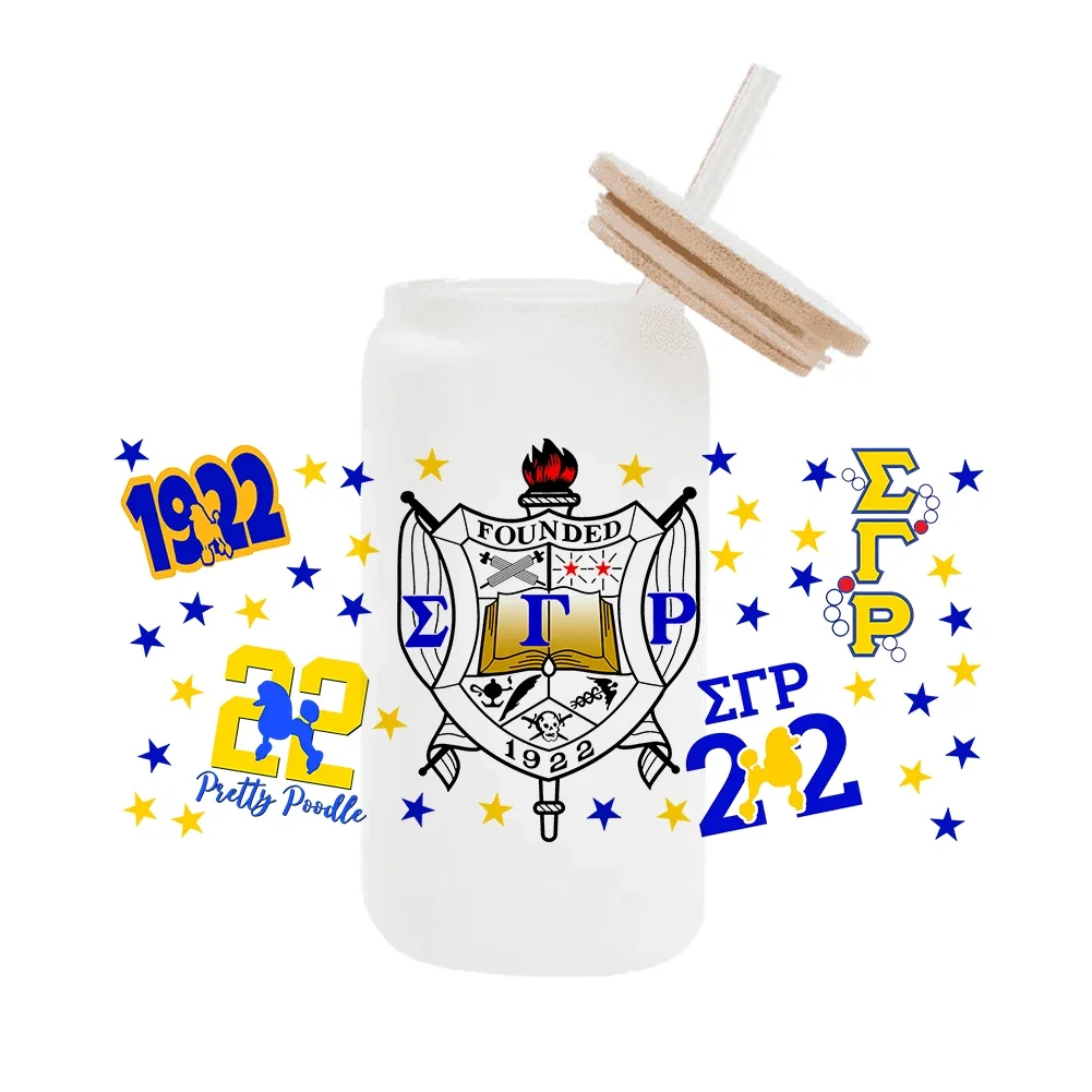 

campus sodality SgRho For Libbey 16oz Can Glass 3D Waterproof UV DTF Coffee Can Wrap Libbey Glass Wrap