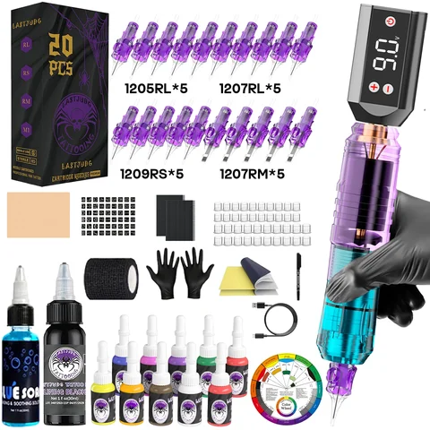 LASTJUDG Tattoo Kit Lightweight Tattoo Pen Kit For Permanent Makeup Tattoo Machine Kit Wireless Tattoo Power Supply Tattoo Kit