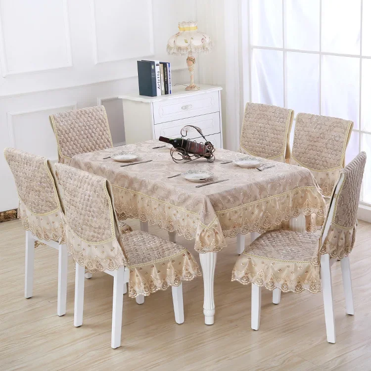 Luxury Linen dining tablecloth Chair cover set High quality lace  wedding Non-slip table cloth Rectangular Round table cover G6