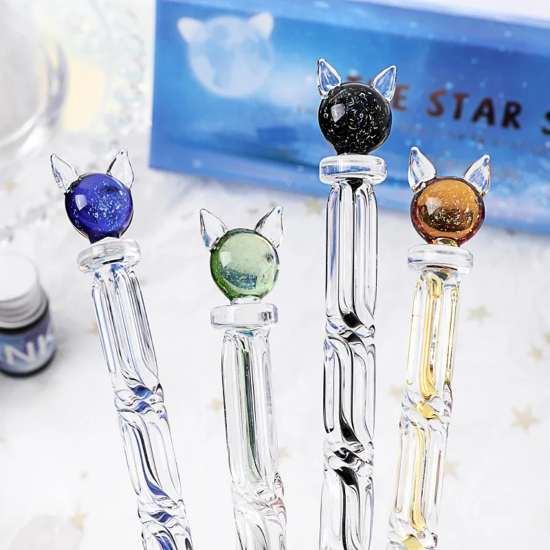 Manufacturer Starry Sky Cat Glass Pen Gradual Change Color Gift Box Set Dipping Pen Business Gift Student Girl