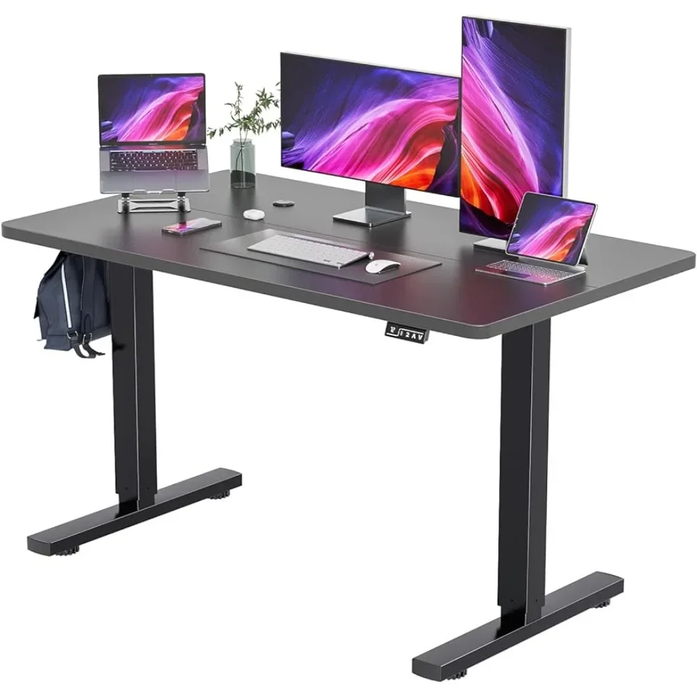 Home Office Workstation Desktop for Pc Setup Accessories 55in Computer Table for Laptop Bed Black Leg/Black Top Freight Free