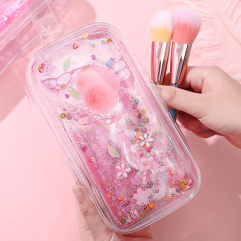 1 قطعة مقلمة نمط الخوخ لامعة الرمال المتحركة تصميم حقيبة أدوات مكتبية محمولة لمستحضرات التجميل لوازم العناية بالبشرة جميل الطازجة البلاستيكية #1