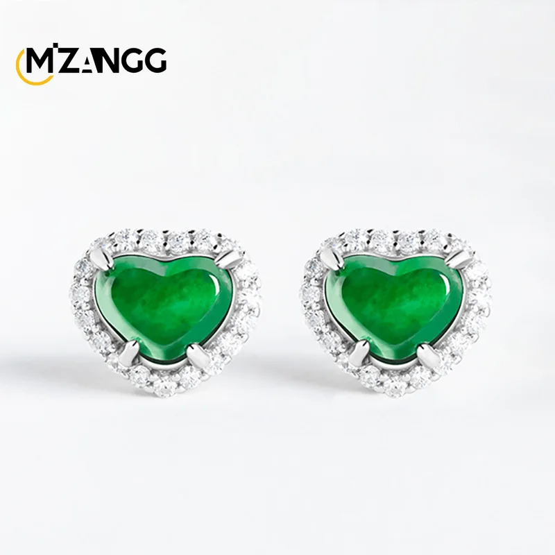 

Genuine S925 Silver with Natural Emerald Green Heart-shaped Earrings High-grade Fashion Ladies Jewellery Party Gifts