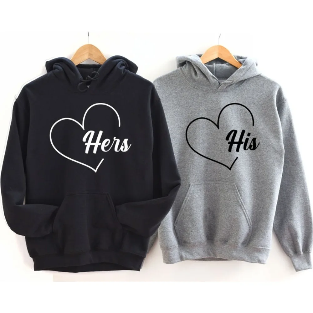 His Heart Hoodie Pair Couple Hooded Valentine's Day Couple Hoodies Her Hoodie Anniversary Fall Warm Long-sleeved Hoodie Tops