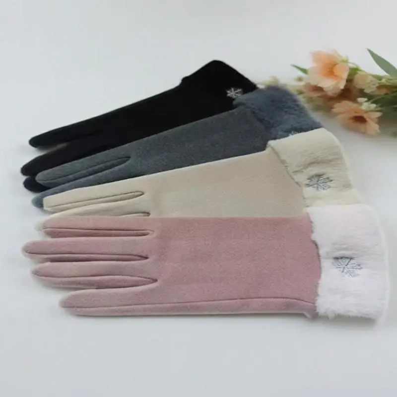 1 زوج الأزياء قفاز الخريف الشتاء لطيف فروي الدافئة قفازات كاملة الأصابع القفازات النساء الرياضة في الهواء الطلق الإناث قفازات الشاشة