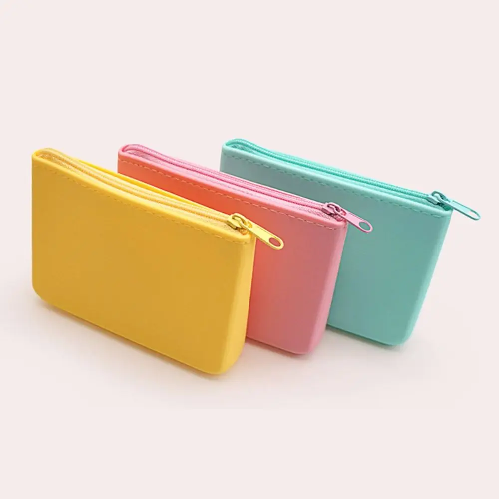 Mini Multifunction Rectangular Wallet Zipper Silicone Coin Purse Space Saving Waterproof Travel Pouch Students