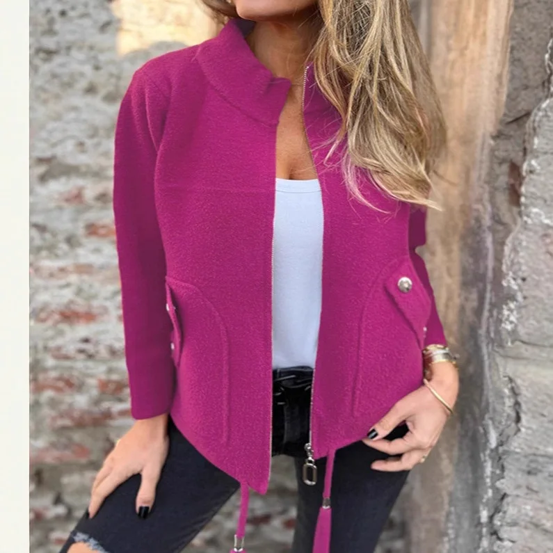 Fall/Winter 2025 New Women's Casual Tweed Lapel Tether Fake Pocket Blazer