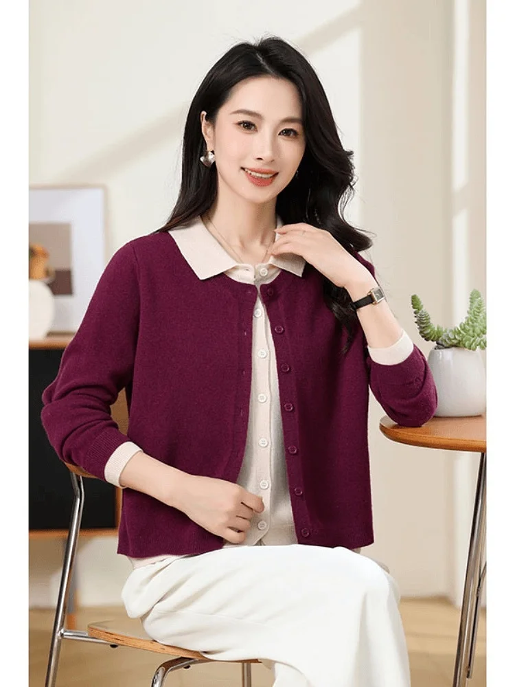 

High-End Knitted Fake Two-Piece Collar Open Cardigan Sle Loose Fit Faionable Autumn New Arrival Women's Top