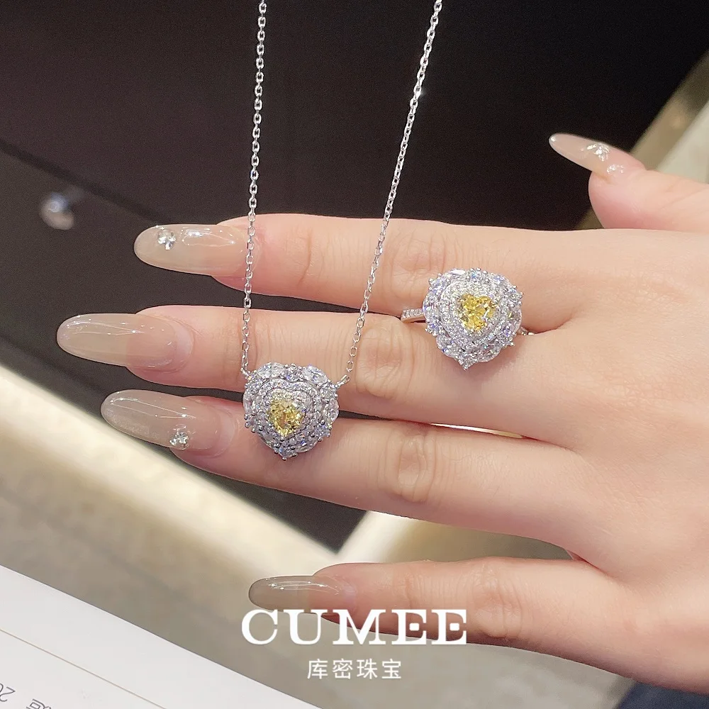 

CUMEE new fashion small luxury love style lemon yellow artificial yellow diamond ring pendant. silver-plated gold