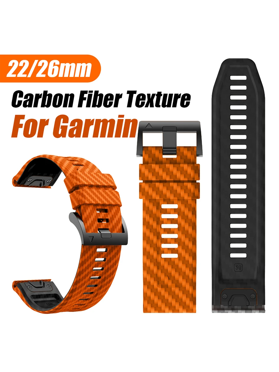 QuickFit 22mm 26mm siliconen band met carbon fiber textuur voor Garmin Fenix 8 Epix Pro Gen 2 47mm 51mm/Fenix 7X 6X 5X Plus horlogeband - afbeelding 2