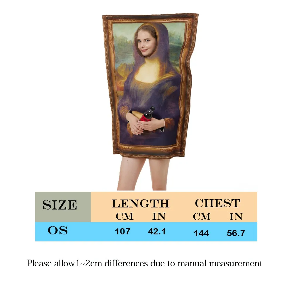 Cosplay Lustige Mona Lisa Wandbild Kostüme Requisiten für Erwachsene Unisex Schwamm Overall Halloween Klassische Karneval Fancy Dress Up Party