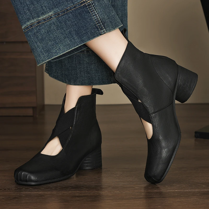 

2025 New Fashion Women's Boots 100% Genuine Leather Thick-soled Ankle Boots Ballet Shoes