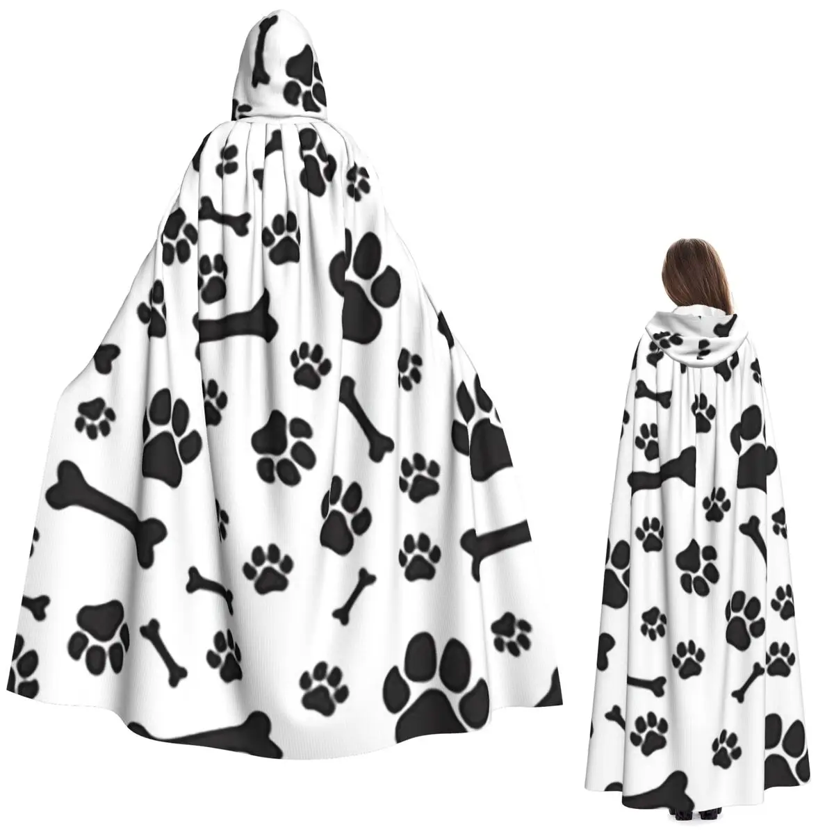 

Красочный принт собачьей лапы 3, длинный плащ с капюшоном, костюм ведьмы, средневековый костюм, накидка для косплея, Хэллоуин, вампир, для взрослых, унисекс