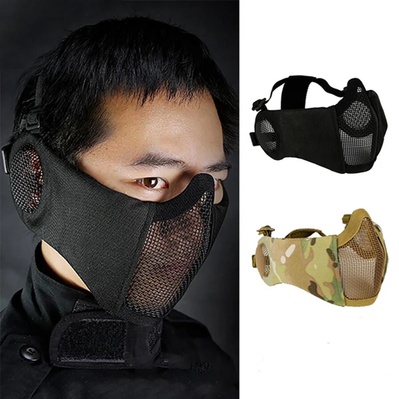 New Tactical Airsoft Masks Paintball CS Foldable Half Face Low-carbon Steel Mesh Military Style Comfortable Ear Protective Mask