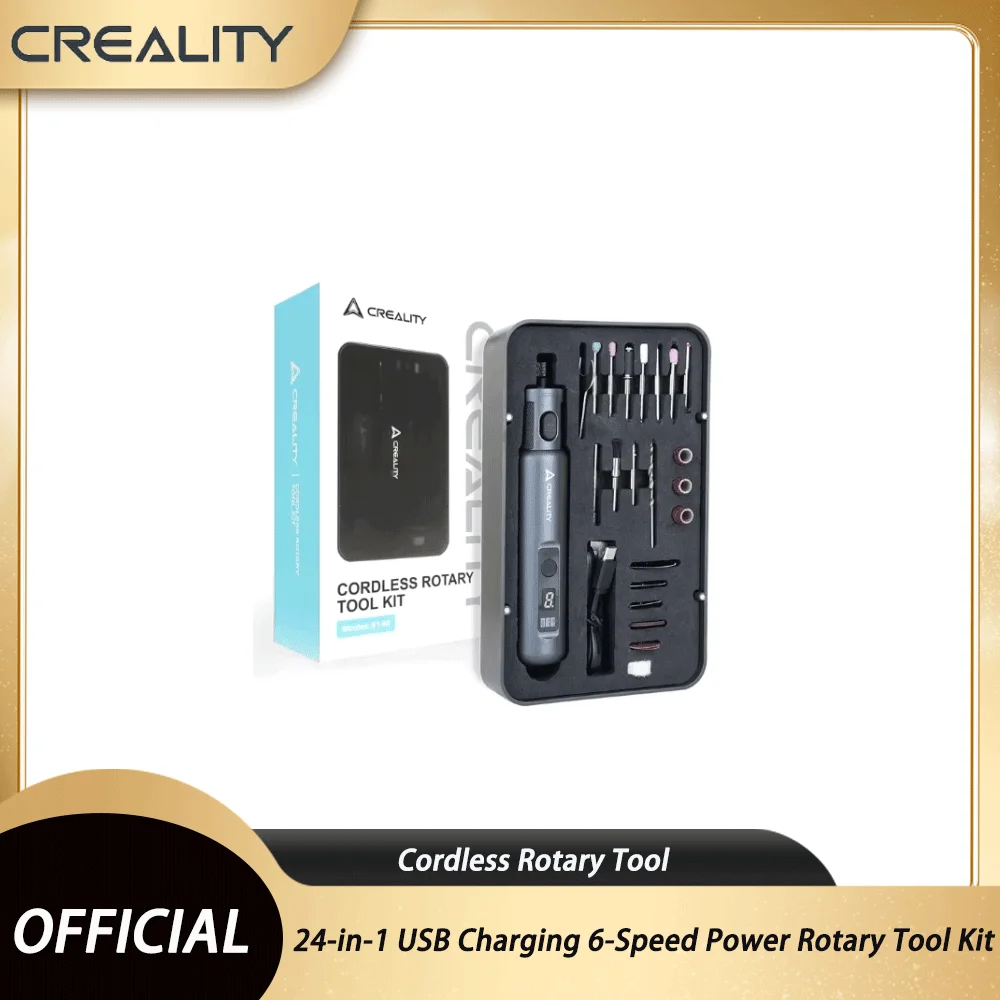 

Creality Cordless Rotary Tool for 3D Prints Finishing 24-in-1 USB Charging 6-Speed Power Rotary Tool Kit for 3D Print Crafts