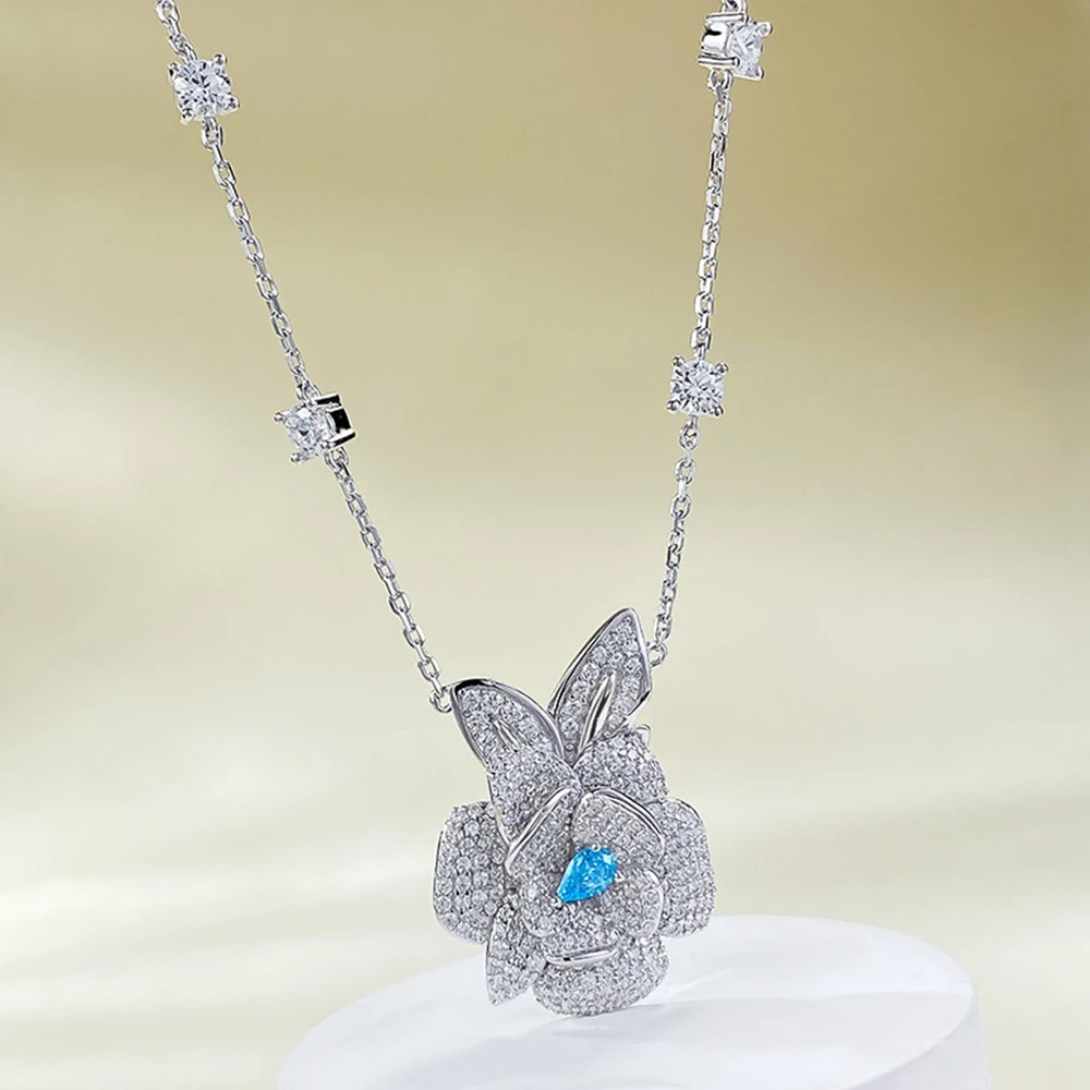 Imagem -05 - Wong Rain-aquamarine Colar Pingente de Flores para Mulheres 925 Jóias de Prata Esterlina Diamante de Alto Carbono Presente de Aniversário